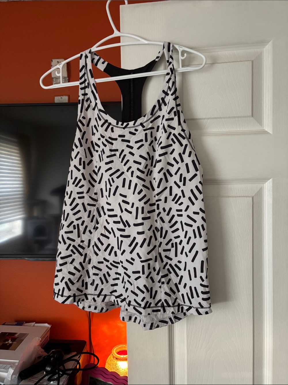 Lululemon White and Black Patterned Racerback Tank Top